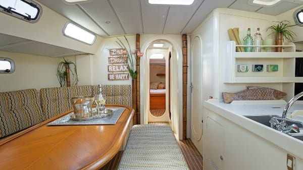 Maxie Sailing Curacao interior entrance Galaxie private charter curacao welcome 600x337 1